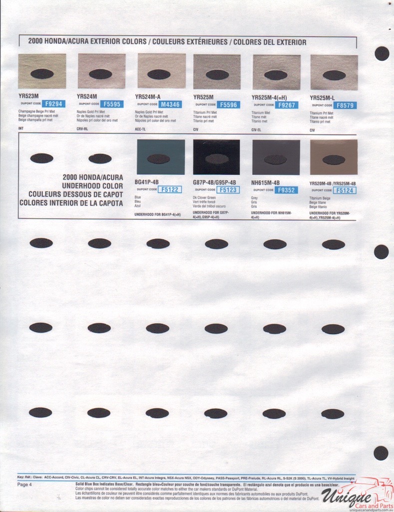 2000 Honda Paint Charts DuPont 4
